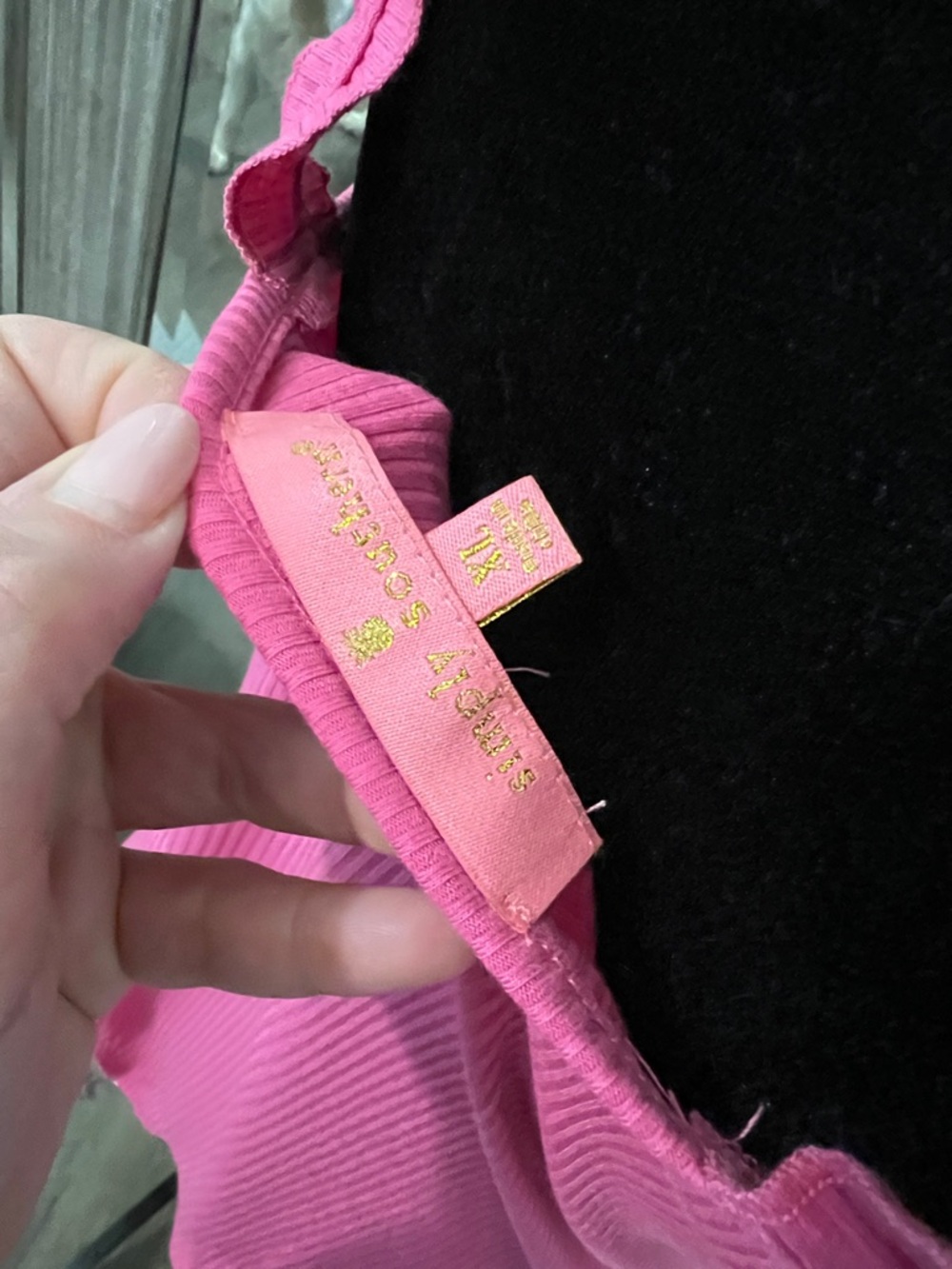 Simply Southern Ribbed Ruffle Strap Bodysuit - Hot Pink Size XL - Picture 2 of 3